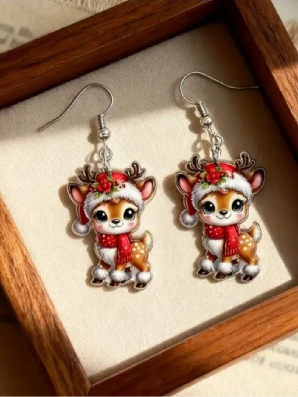 Festive Red Reindeer Dangle Earrings For Women And Kids